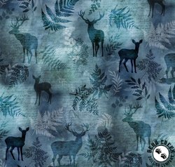 Hoffman Fabrics Forest Fawn Ferns and Deer Dusty Blue Hoffman Fabrics Forest Fawn Ferns and Deer Dusty Blue