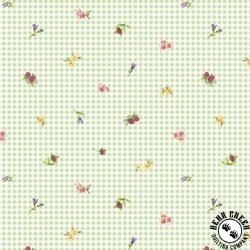 P&B Textiles Bunnies and Blooms Tossed Floral on Gingham Green P&B Textiles Bunnies and Blooms Tossed Floral on Gingham Green