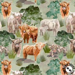 Studio E Fabrics Highlander Cows and Trees Sage Studio E Fabrics Highlander Cows and Trees Sage
