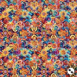 QT Fabrics Skullduggery Floral Geo Orange