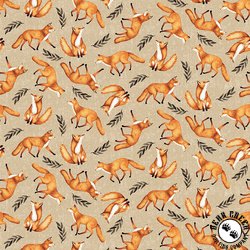 Studio E Fabrics Foliage and Fur Coats Foxes Beige