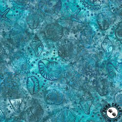 Riley Blake Designs Expressions Batiks Toes in the Sand Shells Teal Waterfall