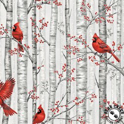 Hoffman Fabrics Berries and Birch Cardinals and Birch Fog/Silver Hoffman Fabrics Berries and Birch Cardinals and Birch Fog/Silver