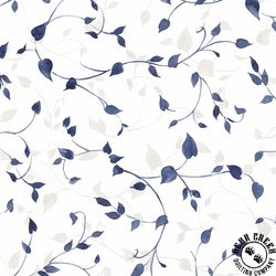 P&B Textiles Indigo Song Vines White/Blue