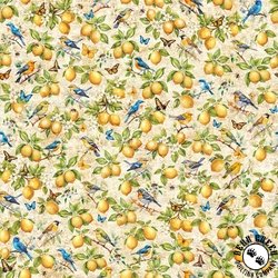 QT Fabrics Citrus Bliss Lemons and Birds Tan QT Fabrics Citrus Bliss Lemons and Birds Tan