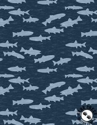 Wilmington Prints Gone Fishing Fish Silhouettes Blue/Gray Wilmington Prints Gone Fishing Fish Silhouettes Blue/Gray