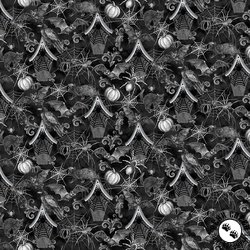 Studio E Fabrics Fear Factory Haunted House and Motif Allover Black Studio E Fabrics Fear Factory Haunted House and Motif Allover Black