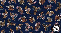 QT Fabrics American Tapestry Tossed Eagles Navy