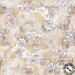 Clothworks Night Whispers Owl Collage Khaki