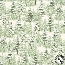 P&B Textiles Believe Packed Trees Cream/Green