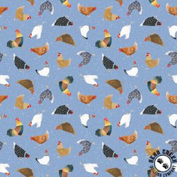 Clothworks Simple Life Chickens Denim Clothworks Simple Life Chickens Denim