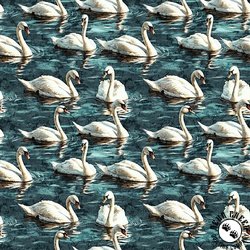 QT Fabrics Swan Song Swans Dark Turquoise QT Fabrics Swan Song Swans Dark Turquoise