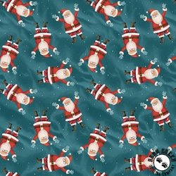 Blank Quilting Comfort and Joy Tossed Santas Dark Aqua