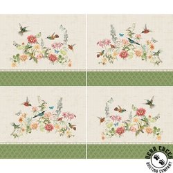 Clothworks Hummingbird Days Fat Quarter Panel Light Khaki