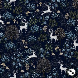 Studio E Fabrics Ashdown Forest Deer Scenic Midnight Blue