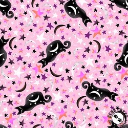 Blank Quilting Ghostly Greetings Cats with Stars & Moons Pink Blank Quilting Ghostly Greetings Cats with Stars & Moons Pink