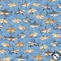 QT Fabrics Deep Sea Dazzle Sharks Toss Blue QT Fabrics Deep Sea Dazzle Sharks Toss Blue