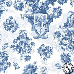 Blank Quilting English Blue and White Flowers in Vases White