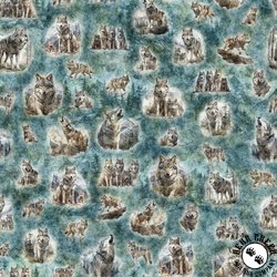 QT Fabrics Running with the Pack Wolf Vignettes Teal QT Fabrics Running with the Pack Wolf Vignettes Teal