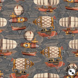 Blank Quilting Time Travel Airships Gray
