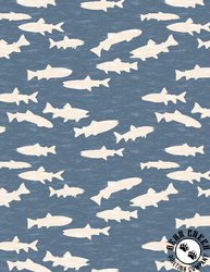 Wilmington Prints Gone Fishing Fish Silhouettes Blue/Cream