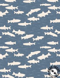 Wilmington Prints Gone Fishing Fish Silhouettes Blue/Cream Wilmington Prints Gone Fishing Fish Silhouettes Blue/Cream