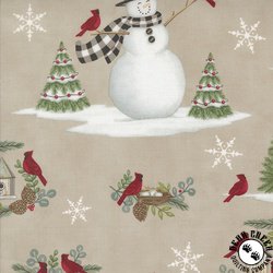 Moda Winter Friends Snowman and Cardinal Allover Fog