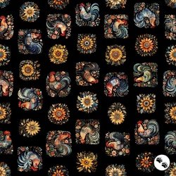 QT Fabrics Poultry in Motion Roosters and Sunflowers Black QT Fabrics Poultry in Motion Roosters and Sunflowers Black
