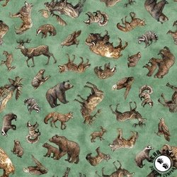 QT Fabrics Enchanted Forest Animal Toss Sage QT Fabrics Enchanted Forest Animal Toss Sage