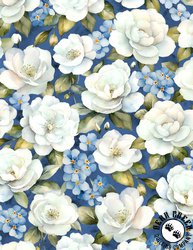 Wilmington Prints Blue Harmony Large Floral All Over Dark Blue