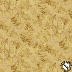 Hoffman Fabrics Blue Jay Song Fern Leaves Gold