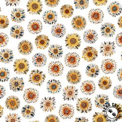 QT Fabrics Poultry in Motion 108 Inch Wide Backing Fabric Sunflowers White