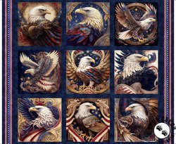 QT Fabrics American Spirit Patriotic Eagle Picture Patch Block Panel Navy