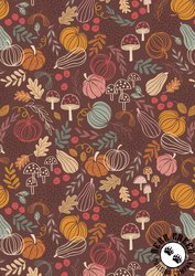Lewis and Irene Fabrics Snuggle-up Season Flannel Pumpkins on Chocolate