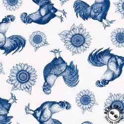 QT Fabrics Rule the Roost Roosters and Sunflowers Blue QT Fabrics Rule the Roost Roosters and Sunflowers Blue