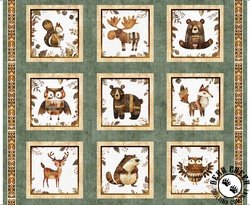 QT Fabrics Bearsville Animal Pictures Dark Sage QT Fabrics Bearsville Animal Pictures Dark Sage