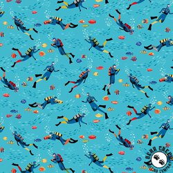Andover Fabrics Deep Blue Sea Divers Light Blue Andover Fabrics Deep Blue Sea Divers Light Blue