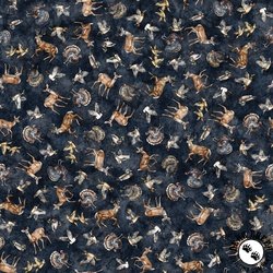 QT Fabrics Forest, Field and Stream Wildlife Toss Navy