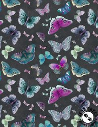 Wilmington Prints Midnight Garden Butterflies Floral All Over Black/Multi