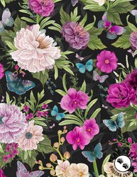 Wilmington Prints Midnight Garden Large Floral All Over Black