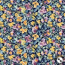 Clothworks Violetta Packed Flowers Dark Denim