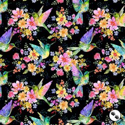 Windham Fabrics A Hummingbird's Charm Pretty Pollinators Black