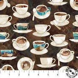 Northcott Barista Cups and Saucers Brown/Multi