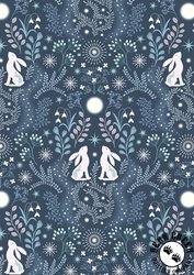 Lewis and Irene Fabrics A Winter's Moon Winter Hare Midnight Blue with Pearl Lewis and Irene Fabrics A Winter's Moon Winter Hare Midnight Blue with Pearl