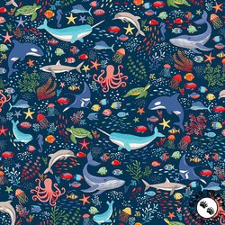 Andover Fabrics Deep Blue Sea Creatures Dark Blue Andover Fabrics Deep Blue Sea Creatures Dark Blue