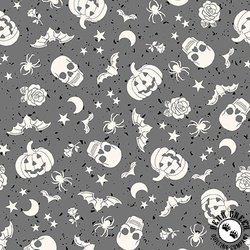 Maywood Studio Goth Gardens Floating Pumpkins and Skulls Grey Maywood Studio Goth Gardens Floating Pumpkins and Skulls Grey