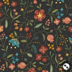 Marcus Fabrics Woolly Whims Large Floral Charcoal Marcus Fabrics Woolly Whims Large Floral Charcoal