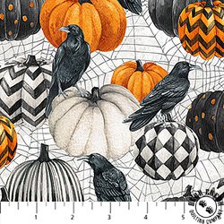 Northcott Spellbound Pumpkins-Crows White/Multi