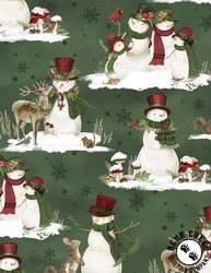 Wilmington Prints Woodland Snowmen Scenic Snowmen Green Wilmington Prints Woodland Snowmen Scenic Snowmen Green
