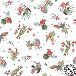 P&B Textiles Frost and Fable Tossed Forest Friends White